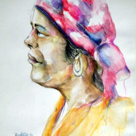 Lady with a head band, red head band, portrait of face, rakesh sen, artshelvez