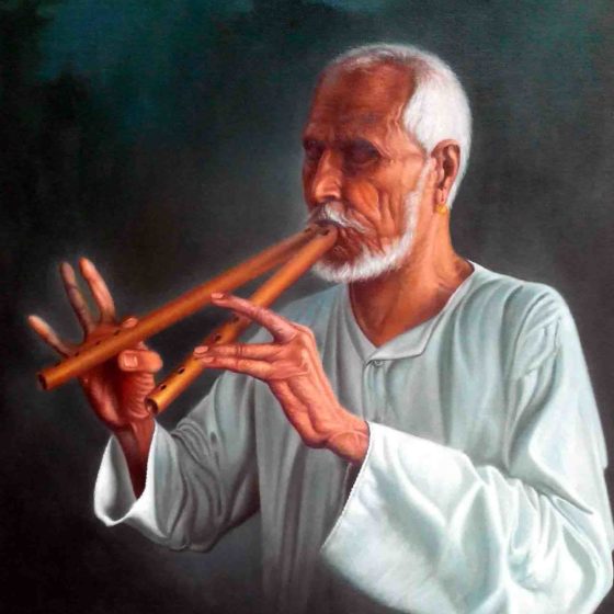 Old man with 2 flutes, the piper